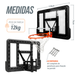 Tabela de basquete de parede quadro transparente de 110x74cm com aro e rede Velden