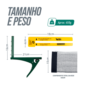 Rede de Tênis de Mesa Padrão Oficial com Presilhas e Régua Giant Dragon