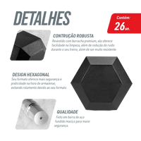 Kit Halteres Sextavados Emborrachados Pegada Cromada Envolst - Pares 10 a 40Kg