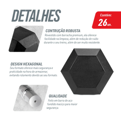 Kit Halteres Sextavados Emborrachados Pegada Cromada Envolst - Pares 10 a 40Kg