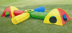 Brinquedo de armar com 02 tendas e 04 túneis conectados Pista e Campo