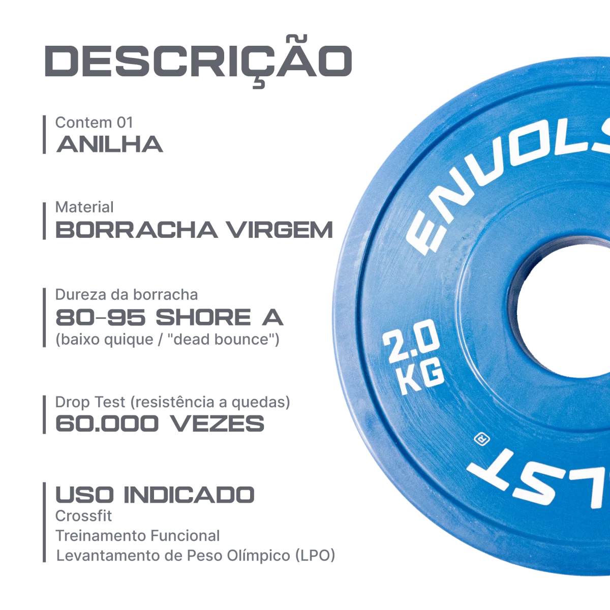 Anilha Olímpica Fracionada Emborrachada 2,0Kg Envolst