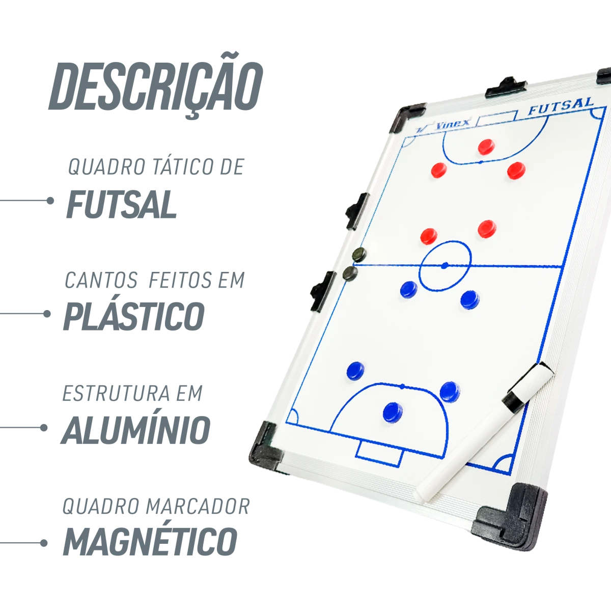 Quadro tático para treinamento esportivo futsal 45x30cm Vinex