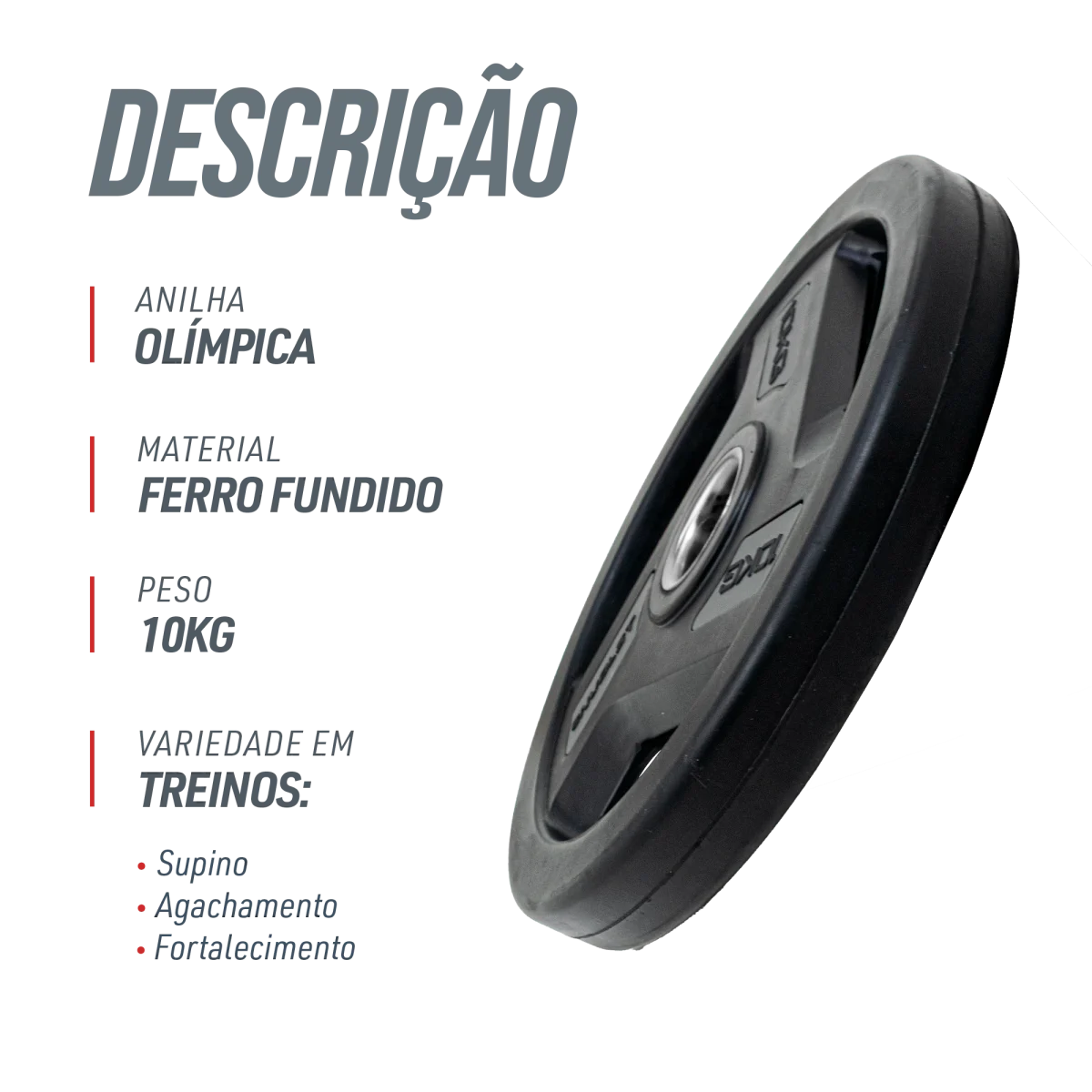 Anilha Olímpica com Anel de Metal 10Kg Envolst