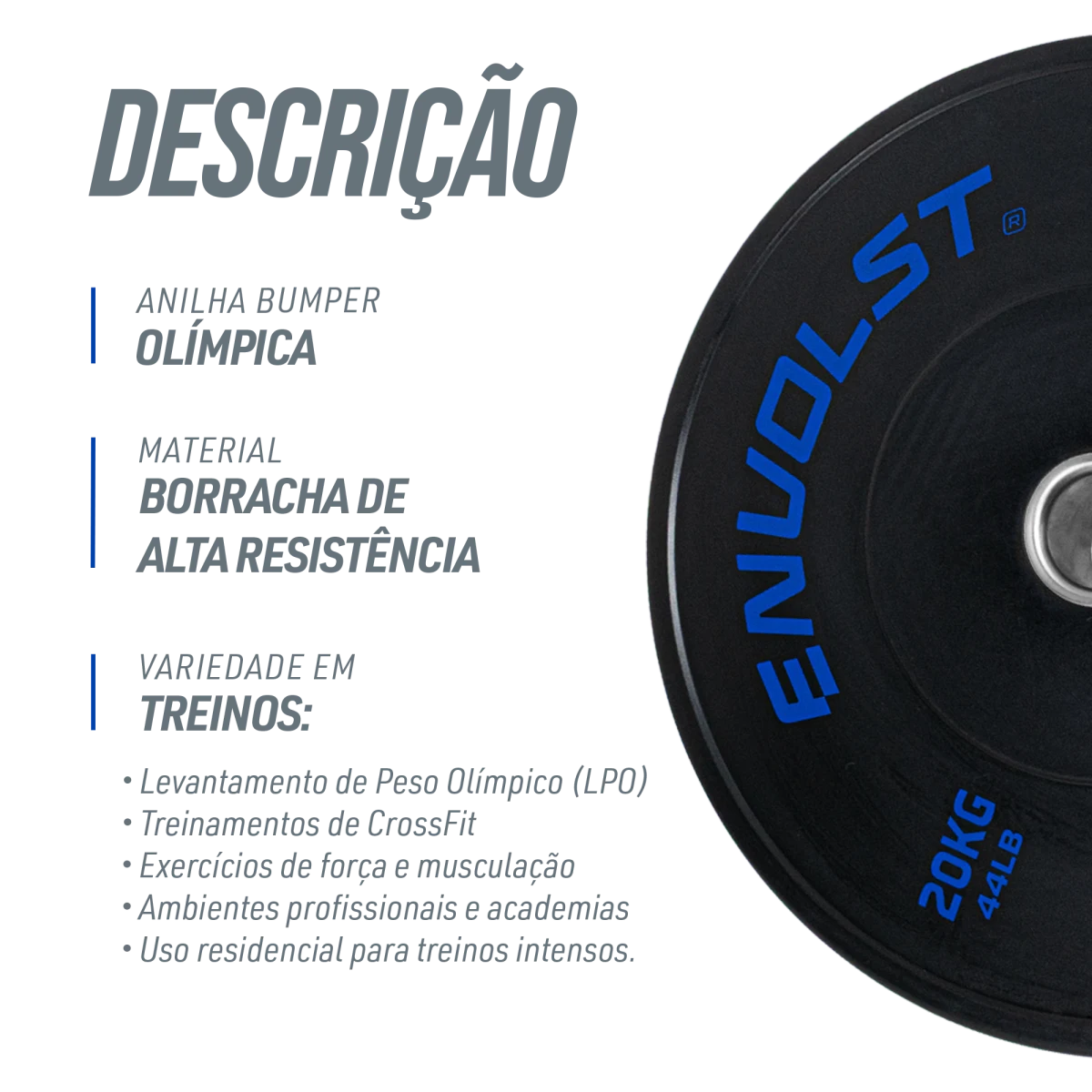 Anilha Olímpica Bumper para Crossfit e LPO 20Kg Envolst