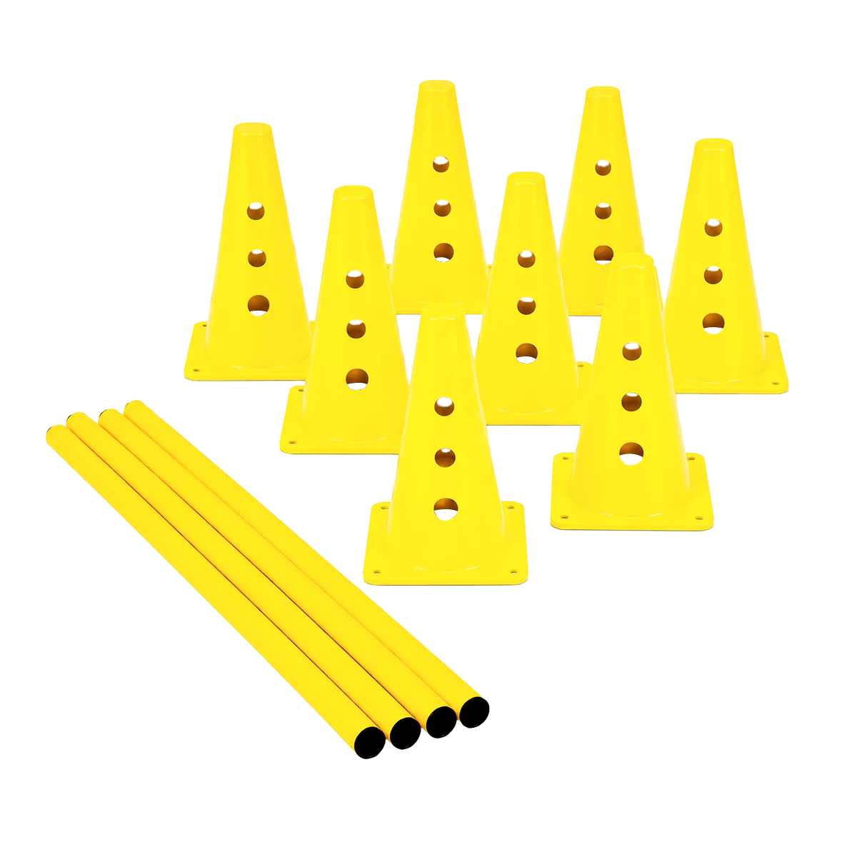Kit de Agilidade c/ 8 Cones Furados 23cm e 4 Haste de 1,00m - Cone BRANCO