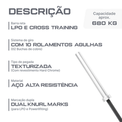 Barra Olímpica Crossfit LPO Masculina 20kg 2,20m Rolamentada Envolst
