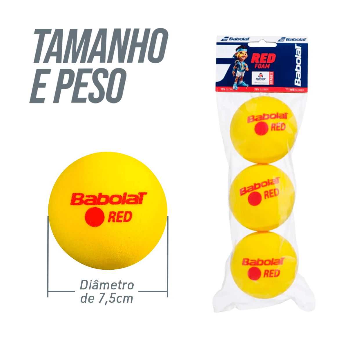 Bolinha bola de tênis de campo de espuma iniciantes Babolat Red Foam - pacote com 3 und