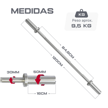 Barra Reta Olímpica 1,20 m Hard Chrome Profissional Envolst