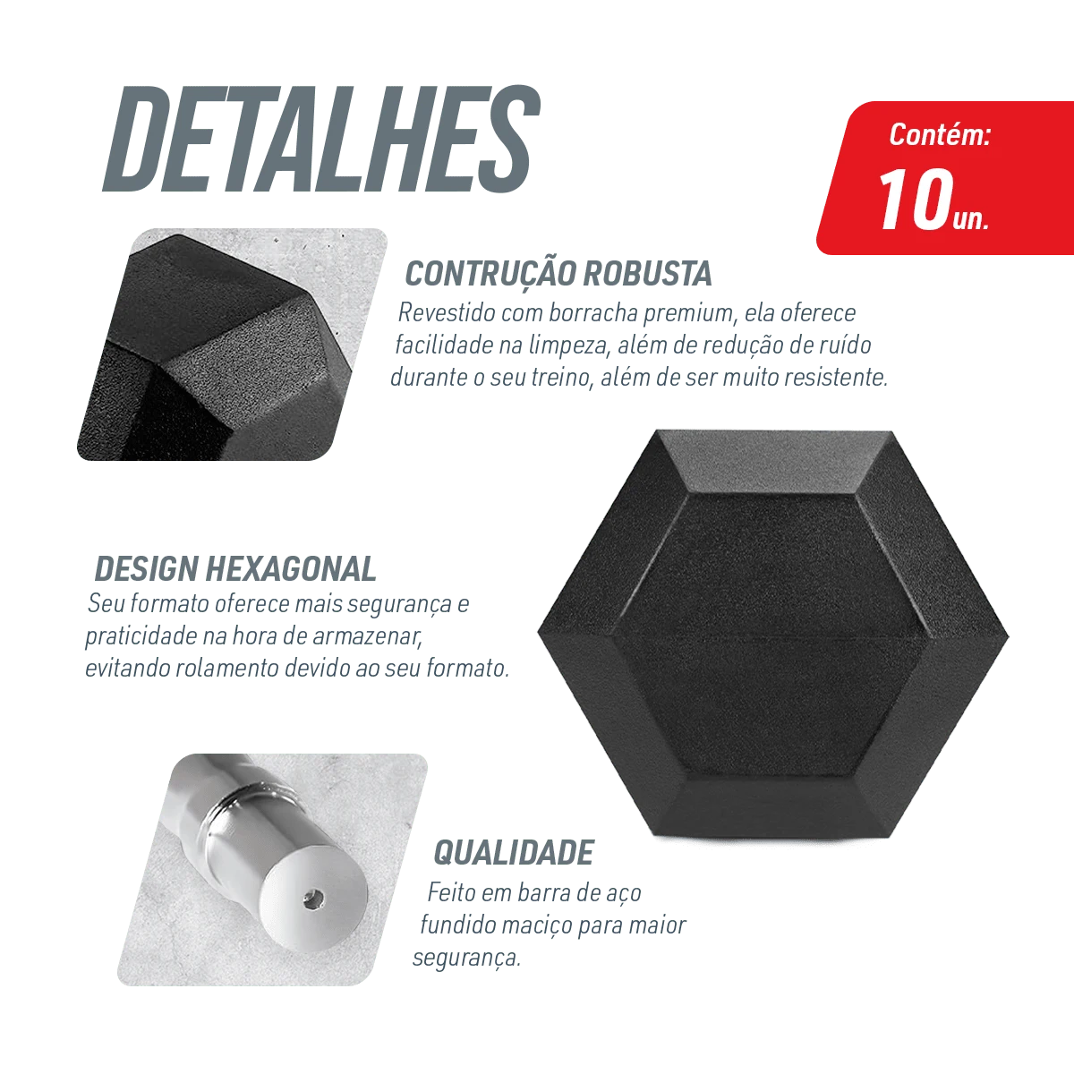 Kit Halteres Sextavados Emborrachados Pegada Cromada Envolst - Pares 1 a 5Kg