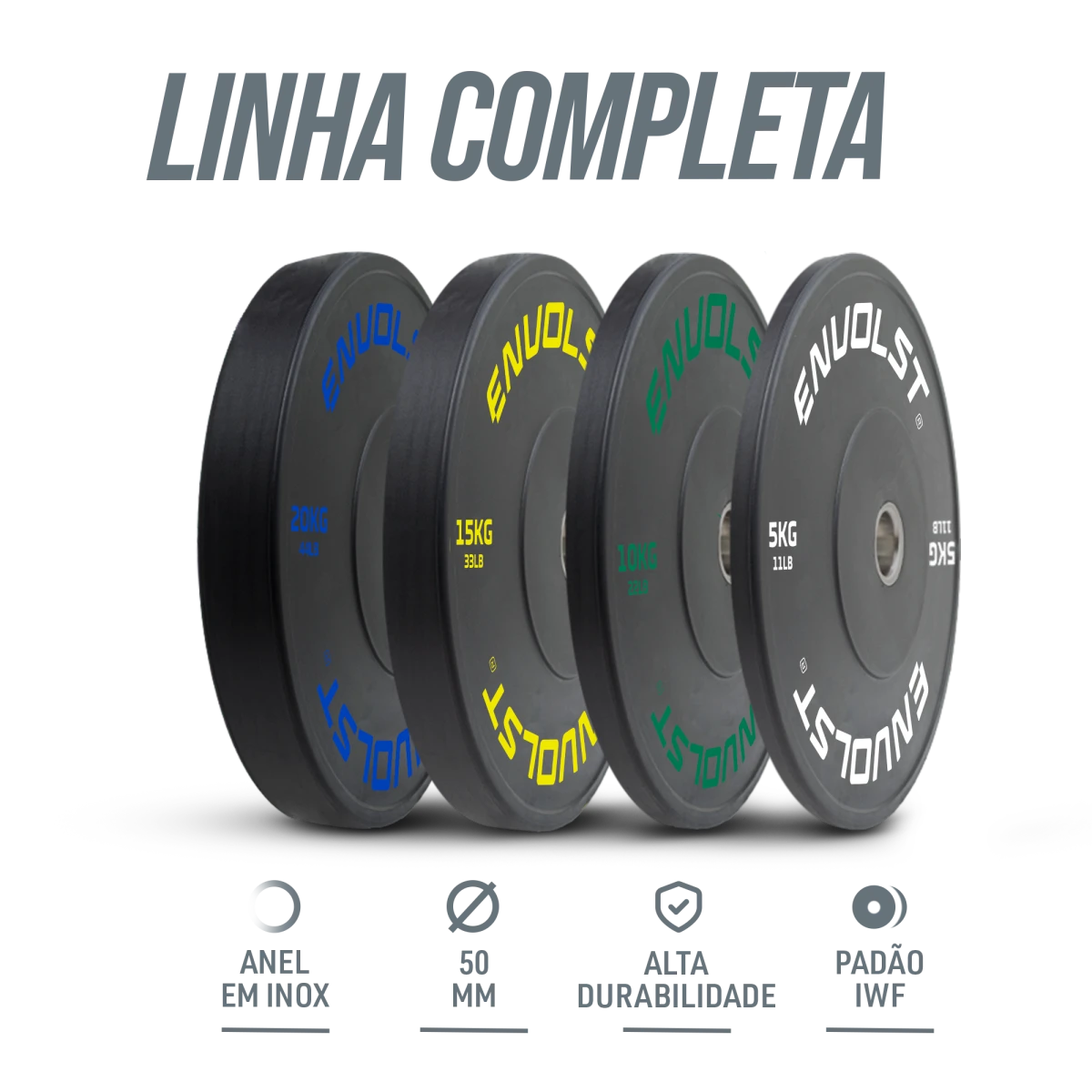 Anilha Olímpica Bumper para Crossfit e LPO 5Kg Envolst