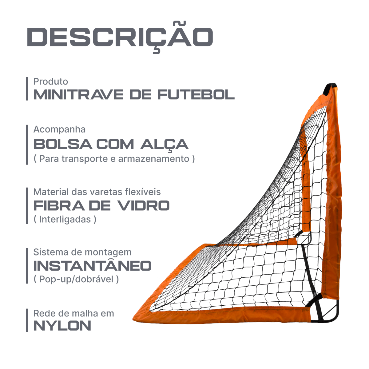 Mini-trave de futebol pop-up de fibra de vidro e rede de nylon média (120x80x80cm) Velden