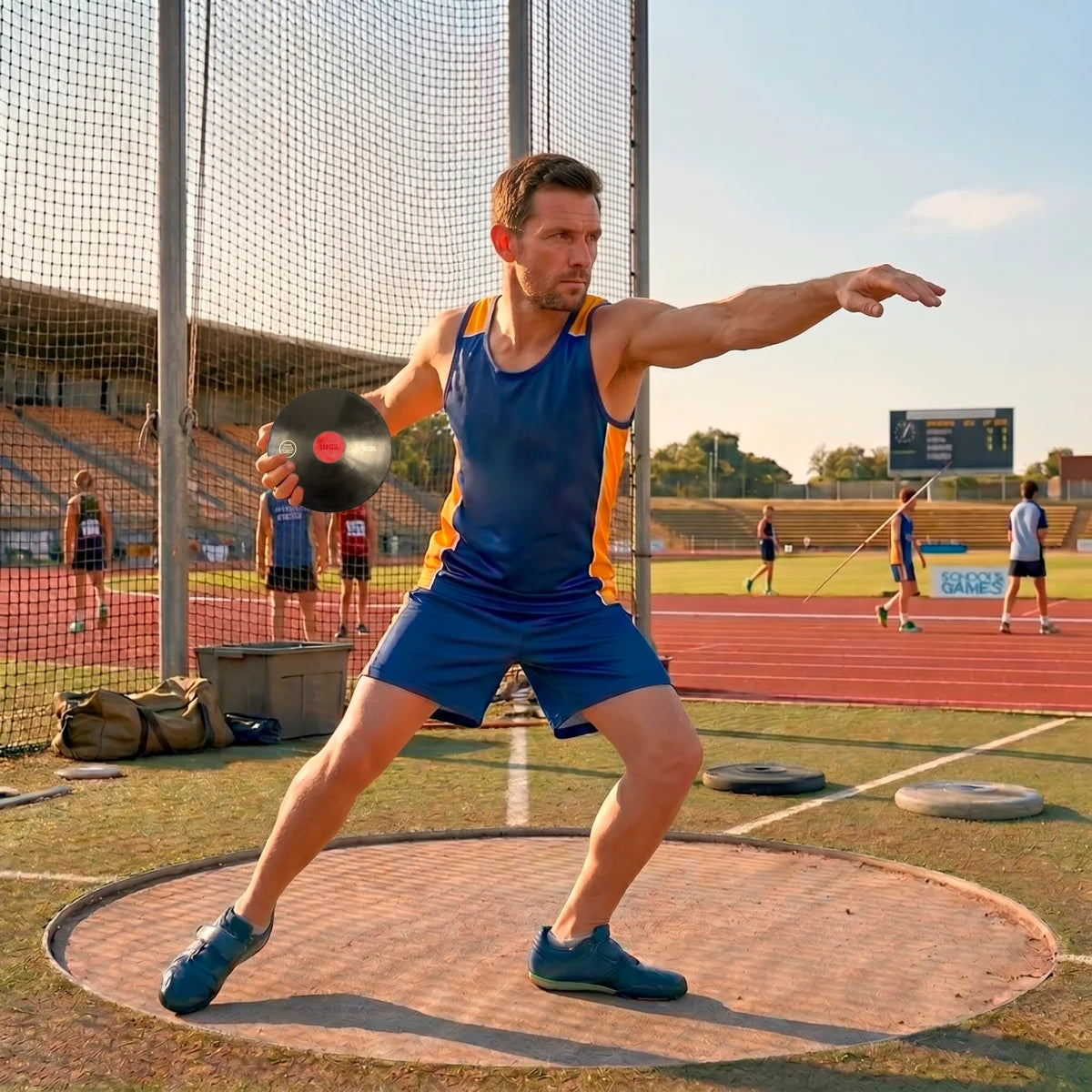 Disco de atletismo de borracha preto com centro colorido 0,60kg Pista e Campo