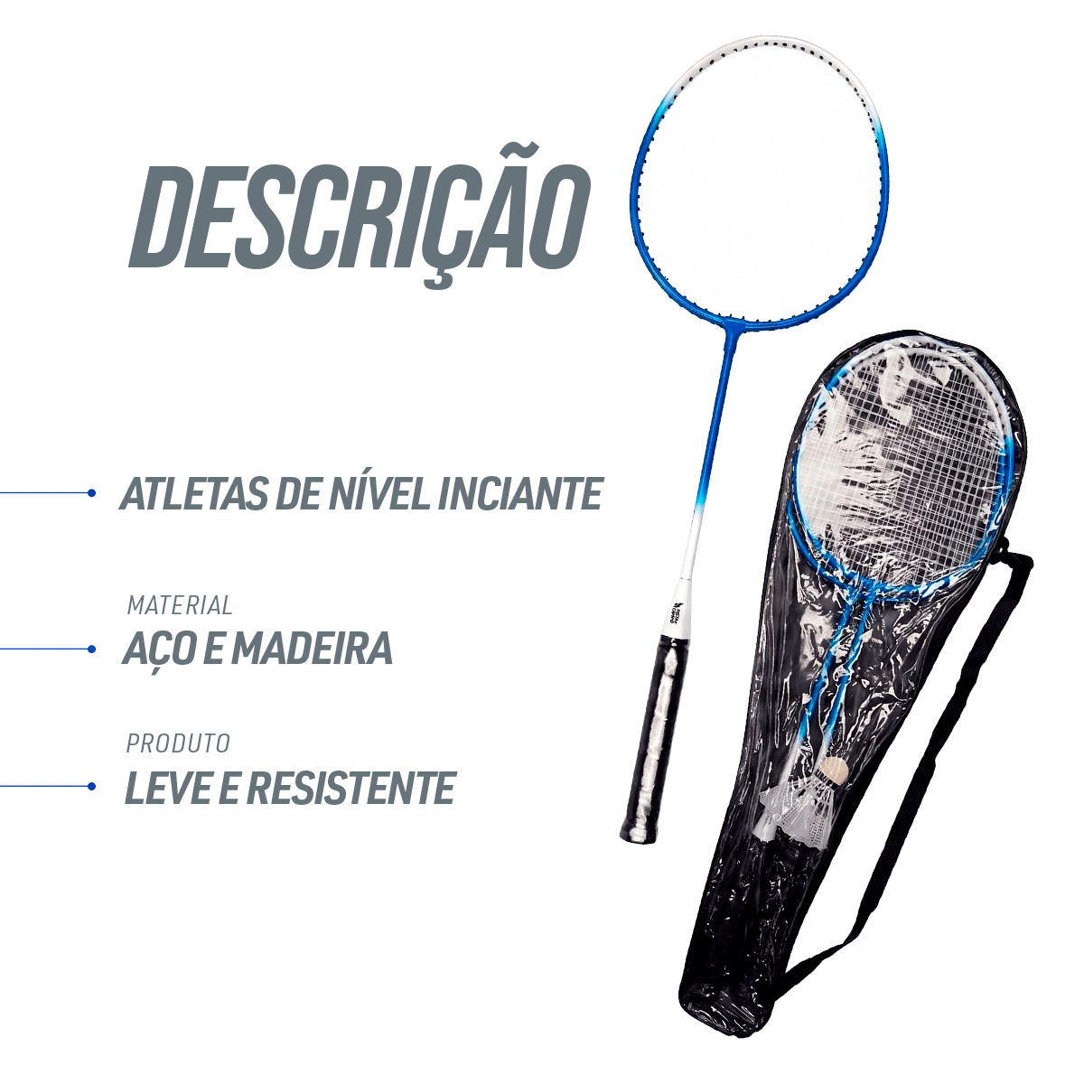 Kit de badminton com 02 raquetes de aço e 03 volantes Loire