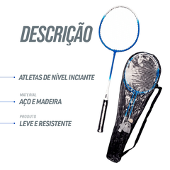 Kit de badminton com 02 raquetes de aço e 03 volantes Loire