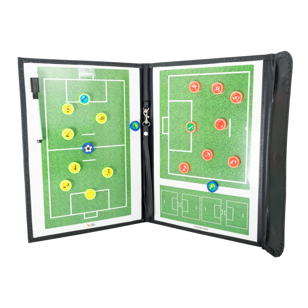 Prancheta tática magnética com caneta para treinamento de futebol society Pista e Campo - Modelo pasta preta