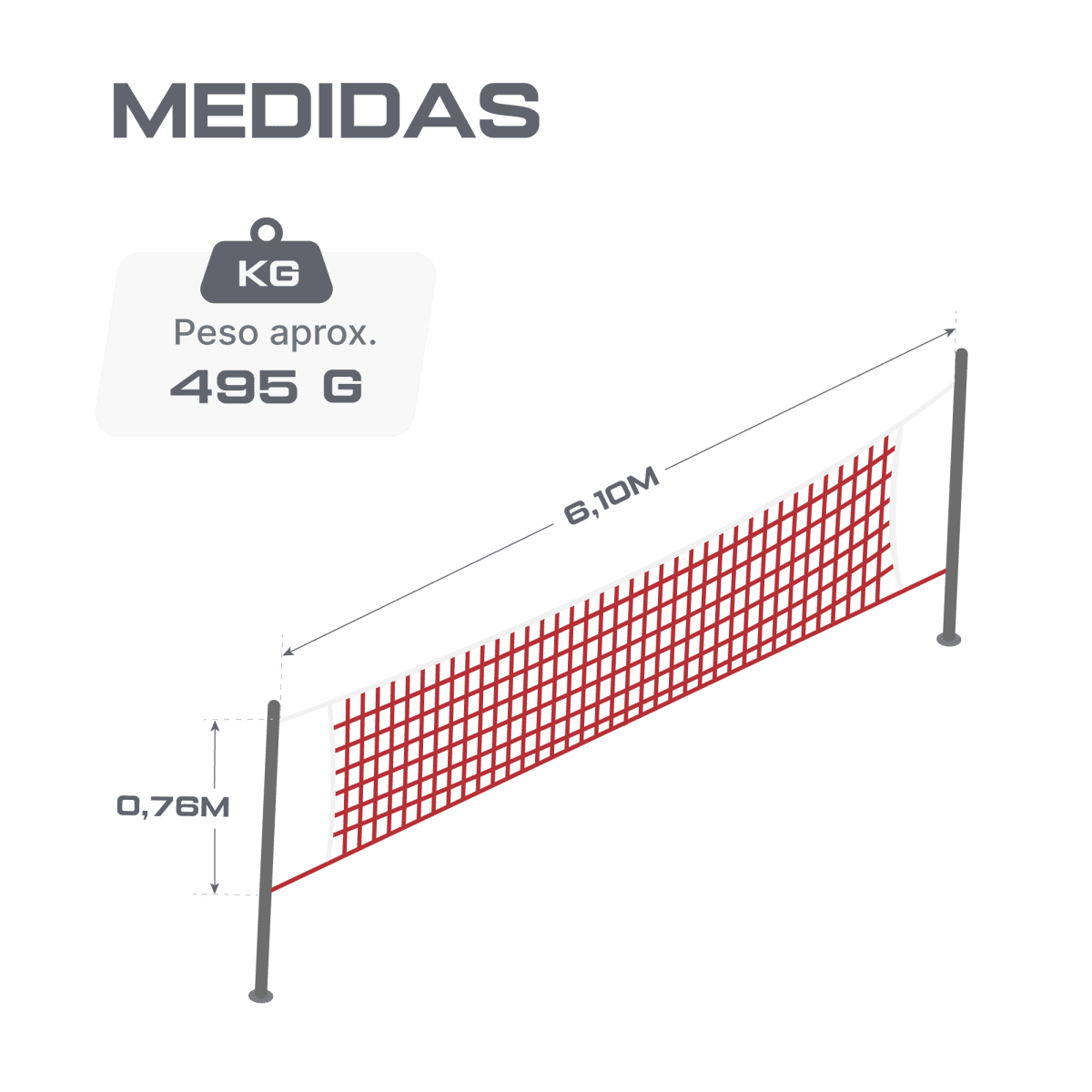 Rede oficial de badminton dimensões 6,10m (L) x 0,76m (A) com faixa de vinil superior Loire