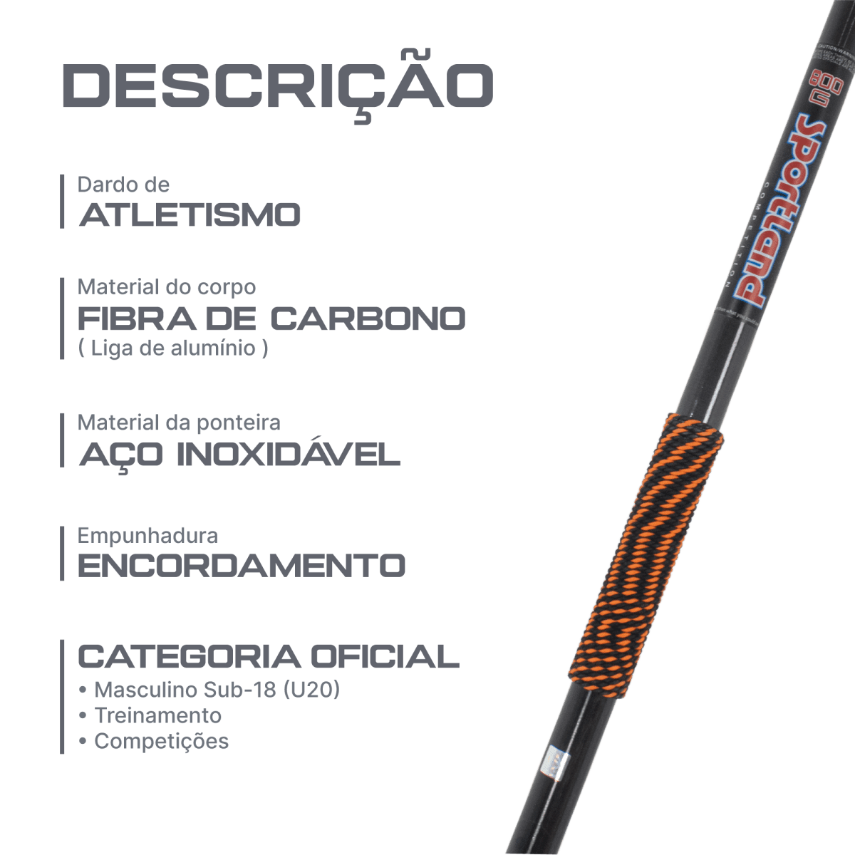 Dardo de atletismo de fibra de carbono 800g WA-IAAF Sportland