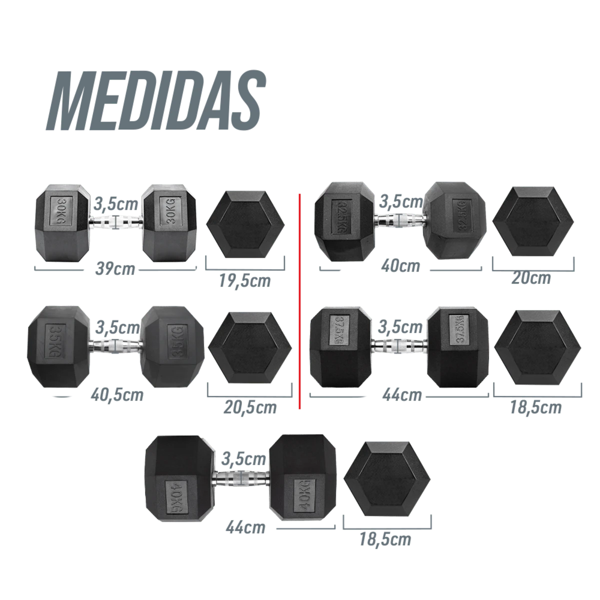 Kit Halteres Sextavados Emborrachados Pegada Cromada Envolst - Pares 10 a 40Kg