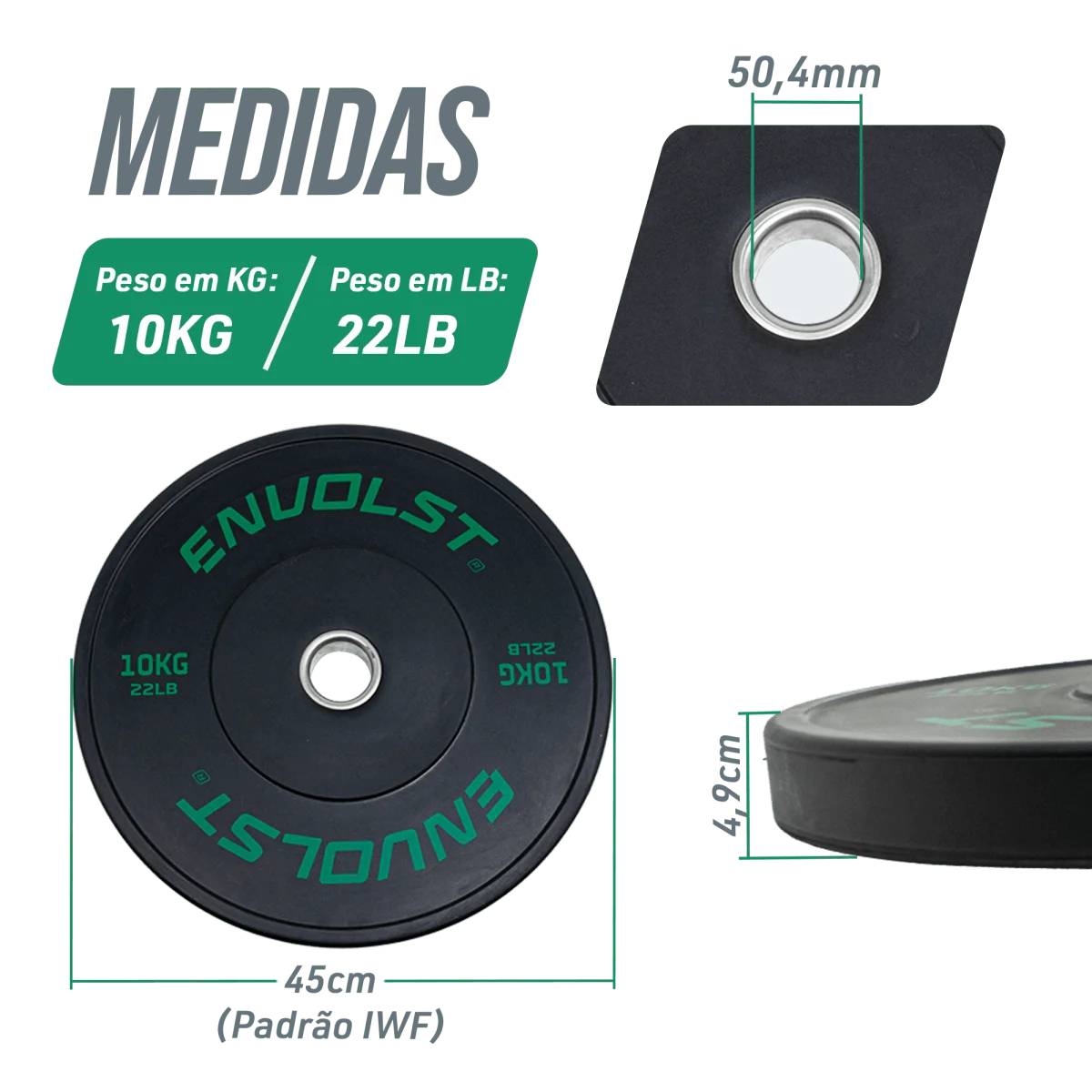 Kit 100kg Anilhas Olímpicas Bumpers Padrão IWF Envolst