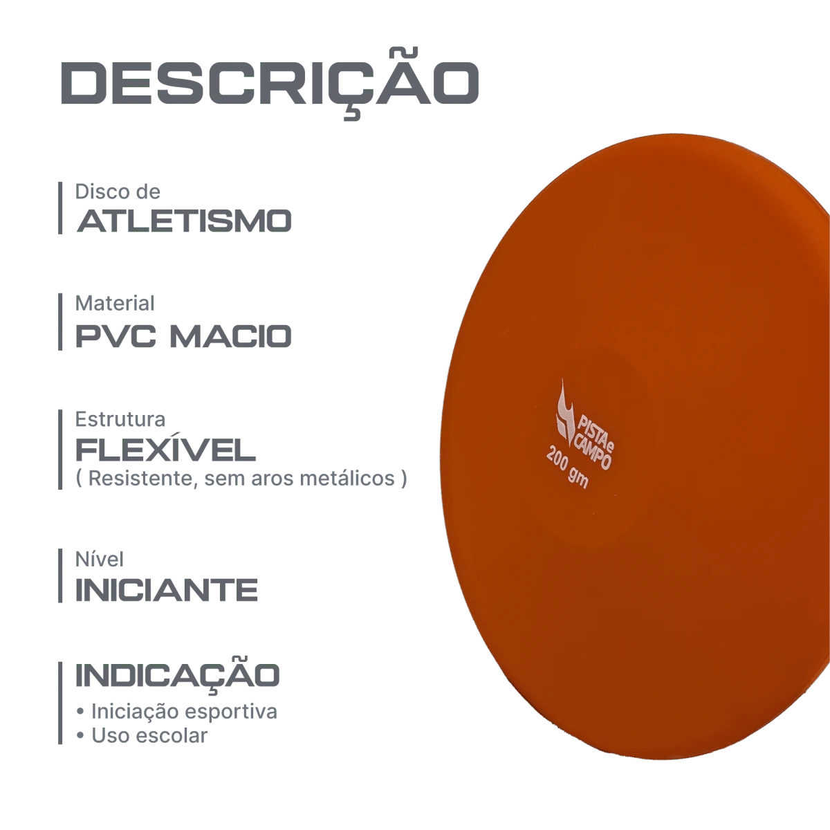 Disco de atletismo de PVC macio 200g Pista e Campo
