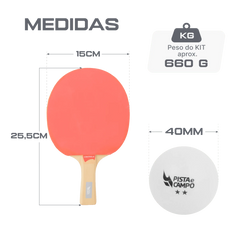 Kit ping pong tênis de mesa com raquetes, bolinha, bolsa e rede retrátil Pista e Campo
