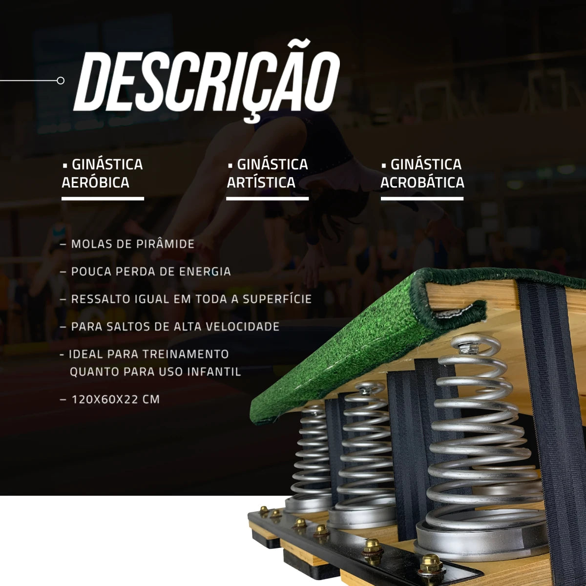 Equipamento para ginástica (trampolim) tipo reuther com 6 molas Gracios