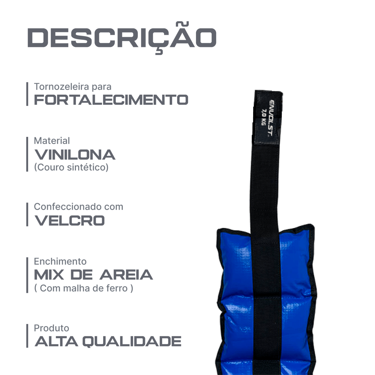 Tornozeleira caneleira em vinilona azul profissional 7kg Envolst - par