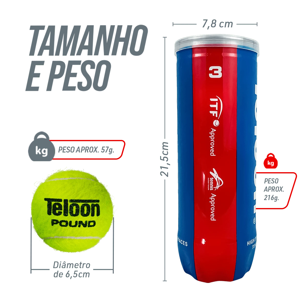 Bola de Tênis ITF Competição All Court Pound Teloon (Tubo com 3 und) Aprovada ITF				