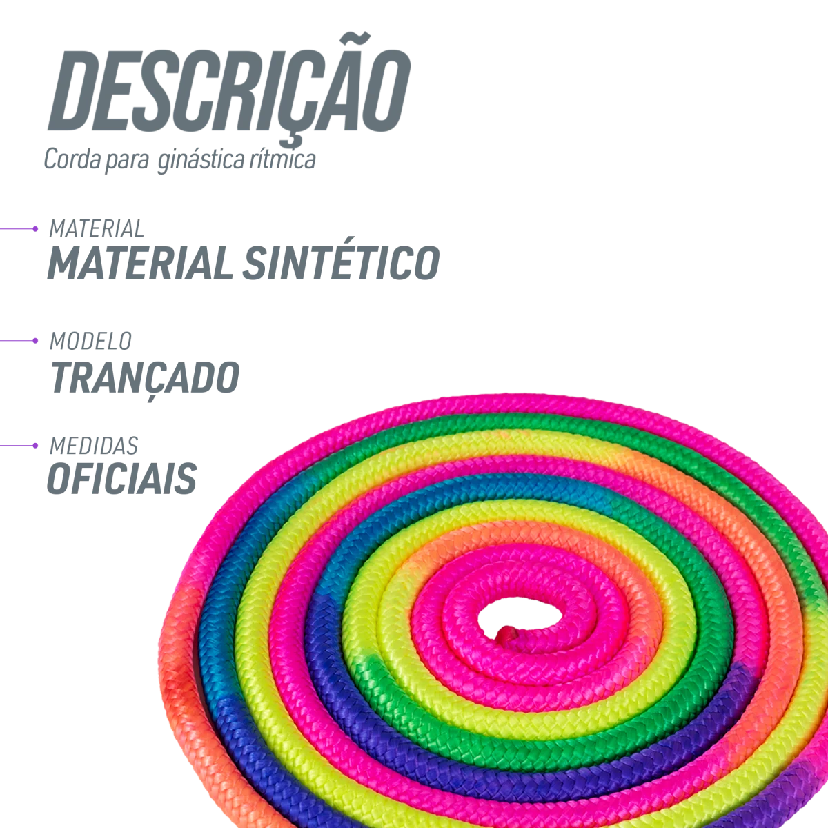 Corda Oficial Ginástica Rítmica 3m Gracios - Arco Íris