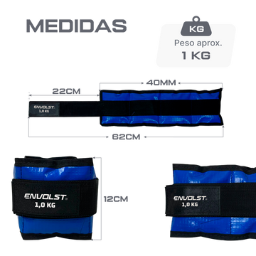 Tornozeleira caneleira em vinilona azul profissional 1kg Envolst - par