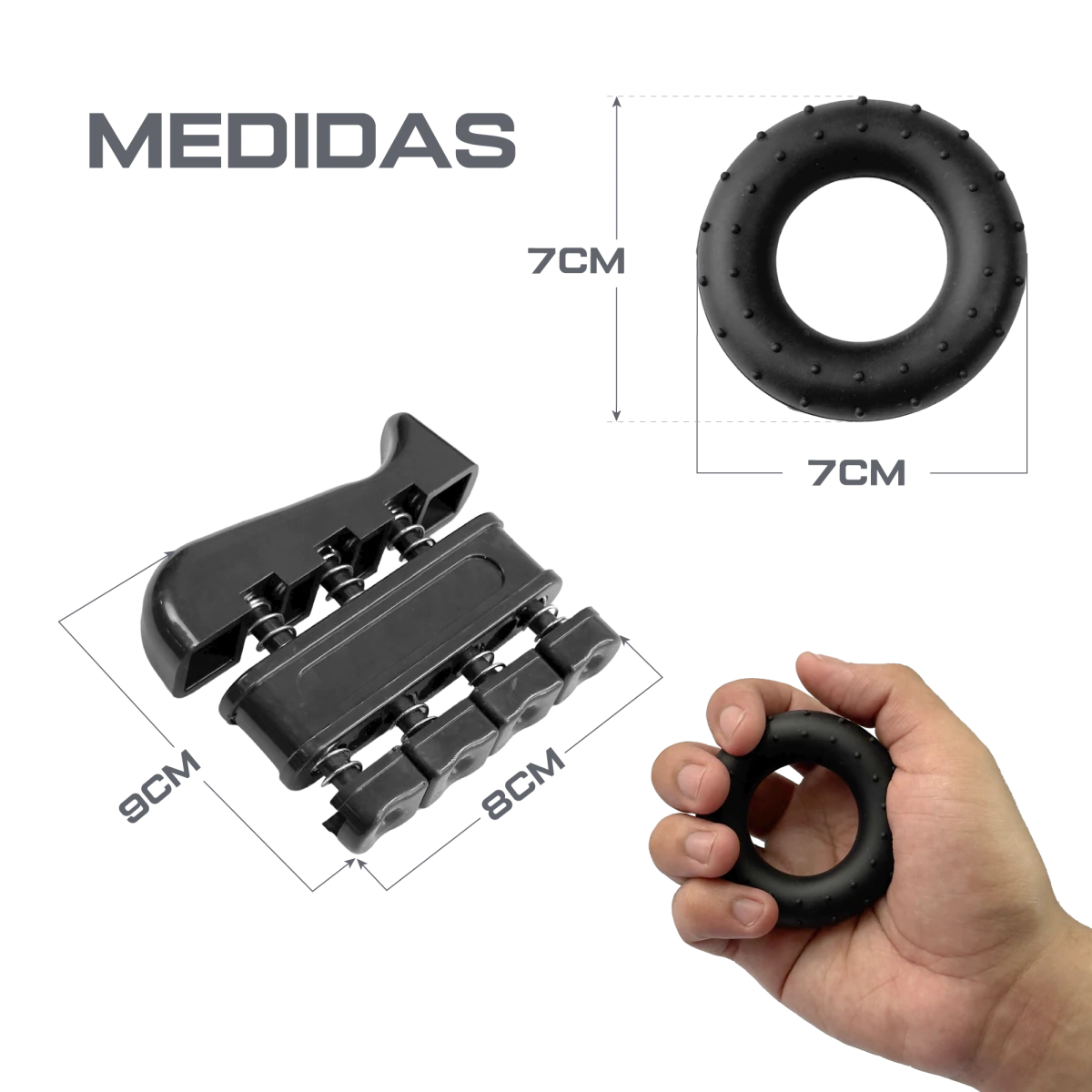 Kit para exercícios de fortalecimento de dedos, mãos e punho Envolst - Cor: Preto