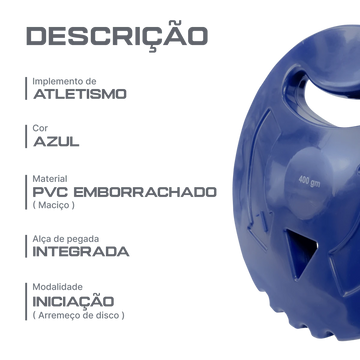 Disco de Arremesso 400g Iniciação Mini Atletismo Pista e Campo