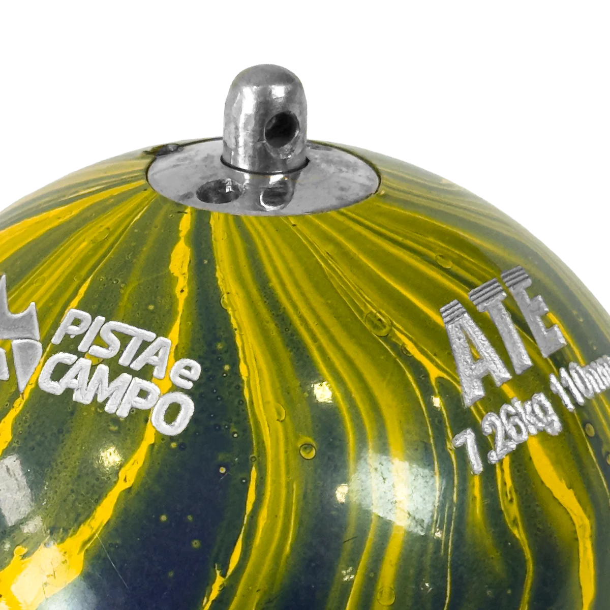 Martelo de atletismo de aço 7,26Kg 110mm ATE Pintura Especial Brasil WA-IAAF - com cabo e empunhadura