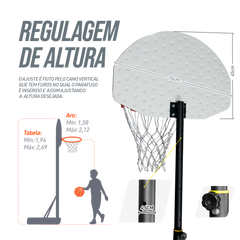 Tabela de basquete infantil juvenil móvel com poste, quadro de plástico e aro Velden