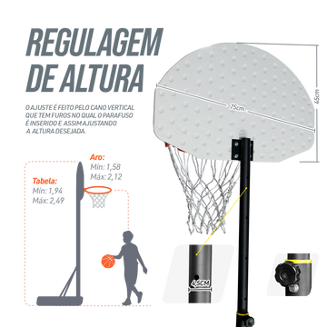 Cesta de Basquete Infantil Móvel com altura ajustável Velden