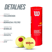 Bolinha/bola de tênis de campo estágio 3 (vermelha 75%) iniciantes Wilson US Open - tubo com 3 und