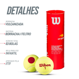 Bolinha/bola de tênis de campo estágio 3 (vermelha 75%) iniciantes Wilson US Open - tubo com 3 und