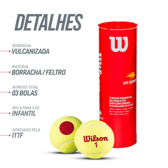 Bolinha/bola de tênis de campo estágio 3 (vermelha 75%) iniciantes Wilson US Open - tubo com 3 und