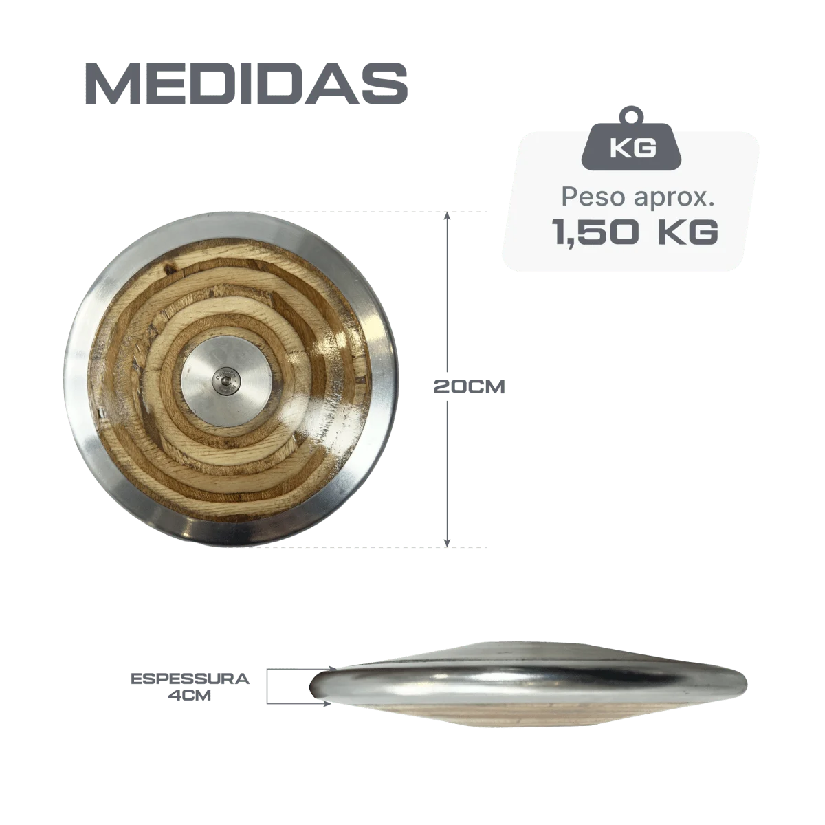Disco de atletismo de aço e madeira 1,50kg Pista e Campo