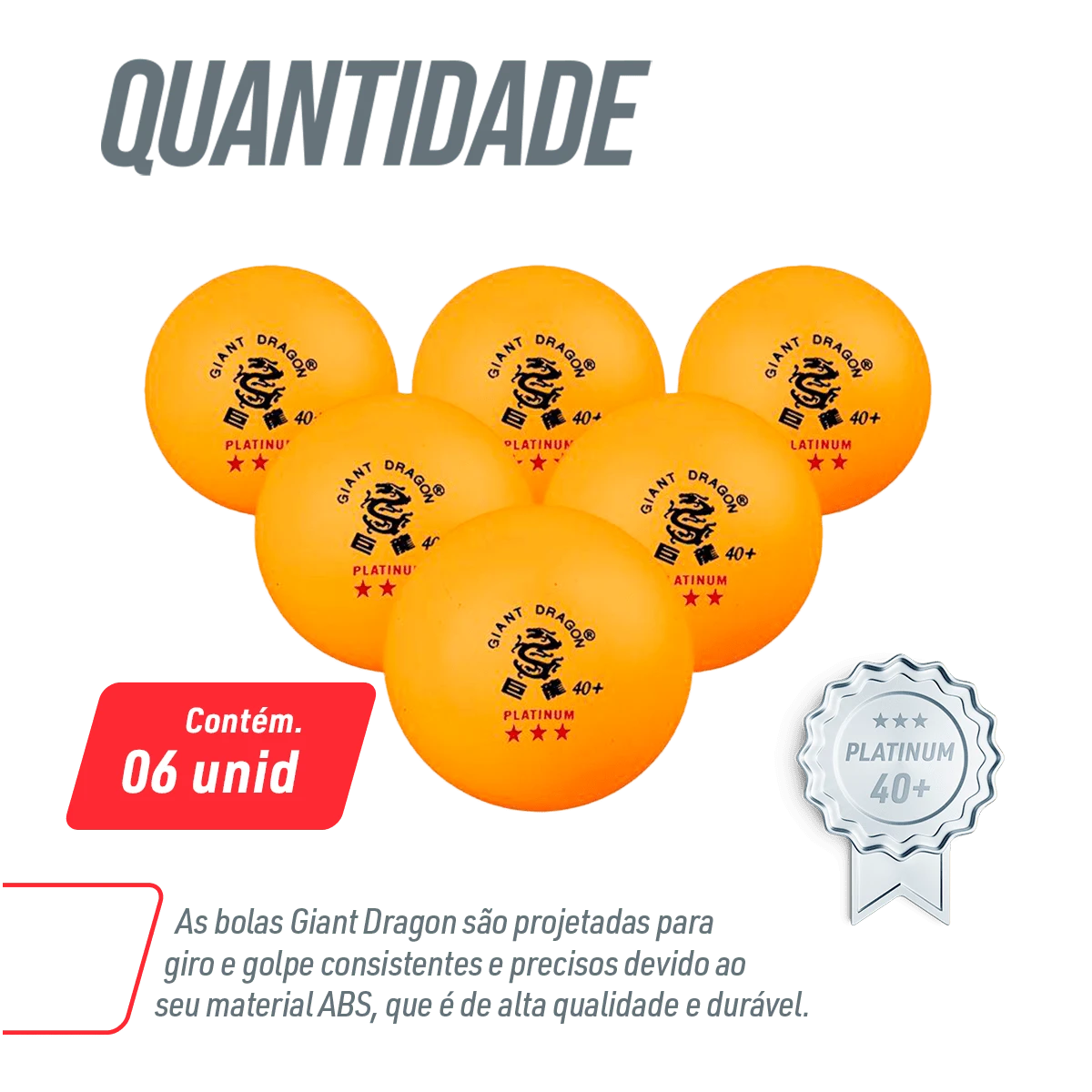 Bolinha de tênis de mesa 3 estrelas Platinium Giant Dragon - cnj com 6 und - BRANCA