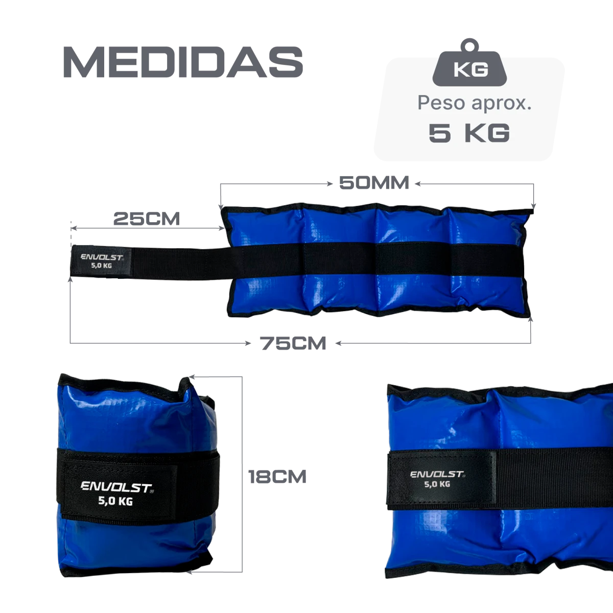 Tornozeleira caneleira em vinilona azul profissional 5kg Envolst - par