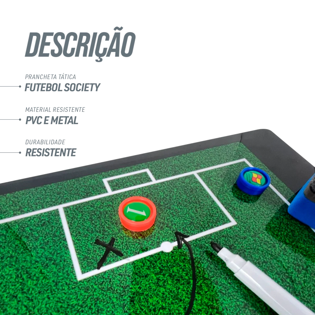 Prancheta tática magnética dupla face com caneta para treinamento de Futebol Society Pista e Campo