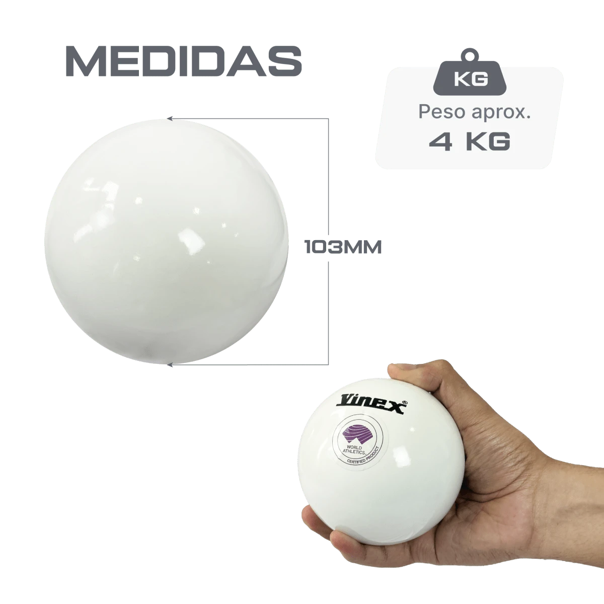 Peso de atletismo de aço 4,00kg 103mm Vinex - Certificado WA-IAAF