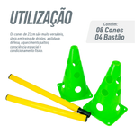 Kit de Agilidade c/ 8 Cones Furados 23cm e 4 Haste de 1,00m - Cone BRANCO