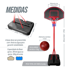 Tabela de basquete infantil móvel com poste, quadro plástico e aro Pista e Campo