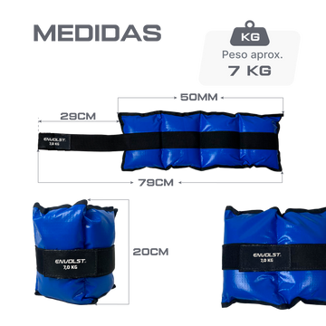 Tornozeleira caneleira em vinilona azul profissional 7kg Envolst - par
