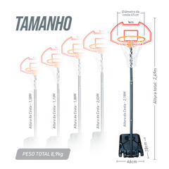 Tabela de basquete infantil juvenil móvel com poste, quadro de plástico e aro Velden