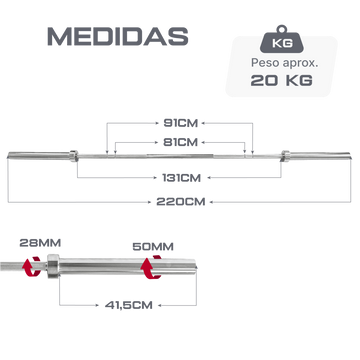 Barra Olímpica Reta 2,20 m 20 kg Aço Cromado Envolst