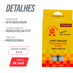 Bolinha de tênis de mesa 3 estrelas Platinium Giant Dragon - cnj com 6 und - BRANCA